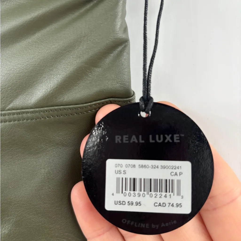 Aerie Offline Real Luxe Olive Faux Leather Leggings - Image 4