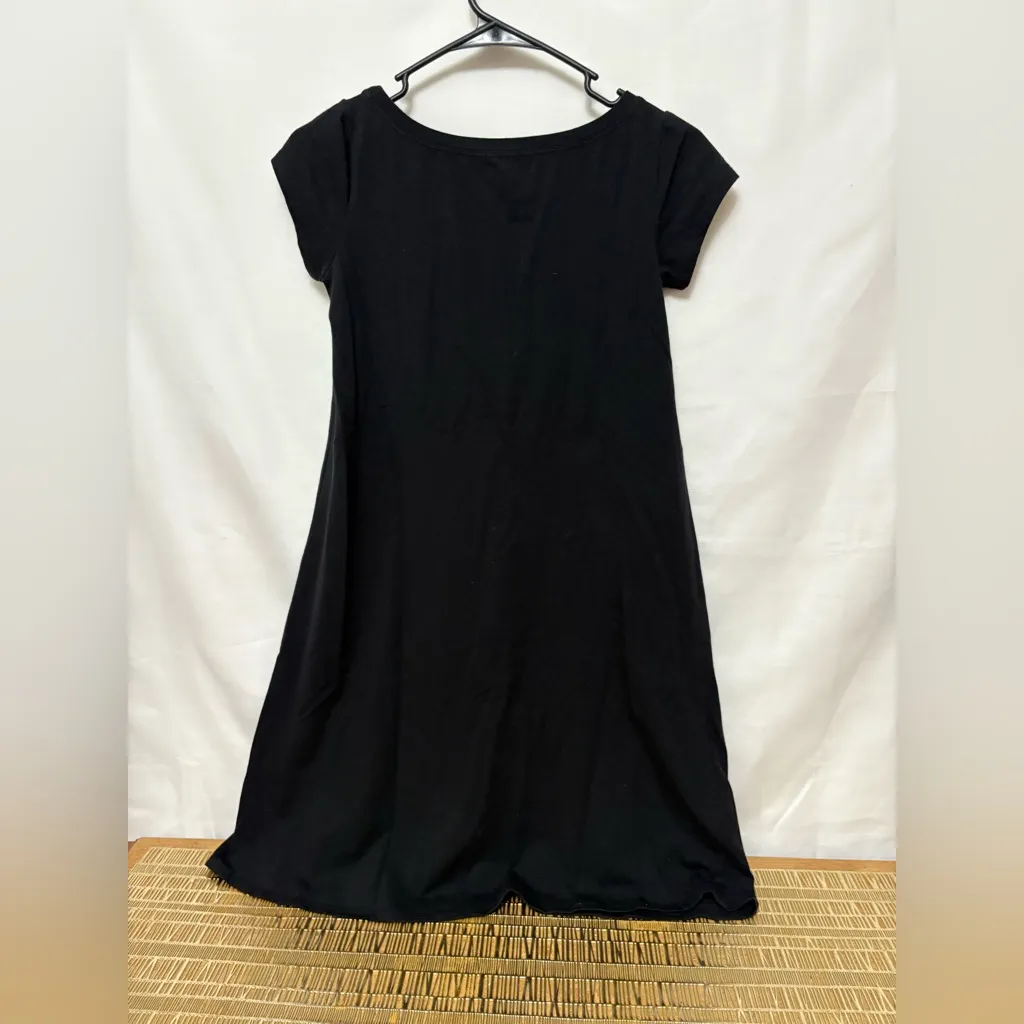 Eileen Fisher Black Cap Sleeve‎ Organic Cotton Stretch Jersey Dress Size PP - Image 7