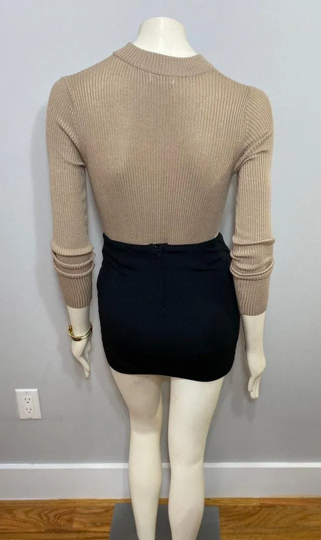 Ambiance Tan Ribbed Turtleneck with Keyhole Cutout - Image 3