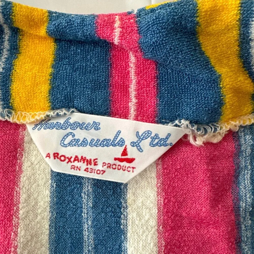 Vintage 70s Harbour Casuals Ltd ROXANNE striped multicoloured Terry beach dress - Image 8