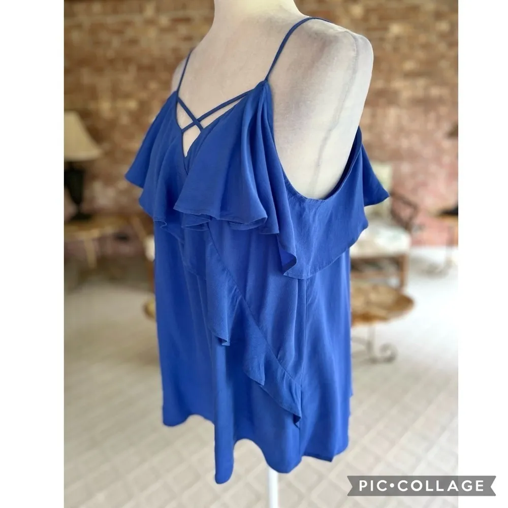 Bp Top Cold Shoulder Crisscross Ruffle Sleeve Royal Blue S Brunch Vacation Party - Image 6