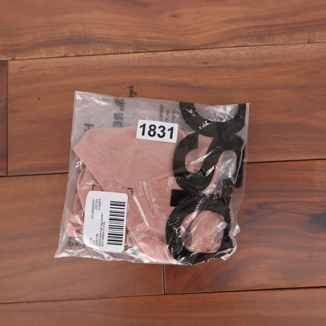 ASOS DESIGN Twist High Leg Hipster Bikini Bottom Mink UK 14 US 10 Pink - Image 5