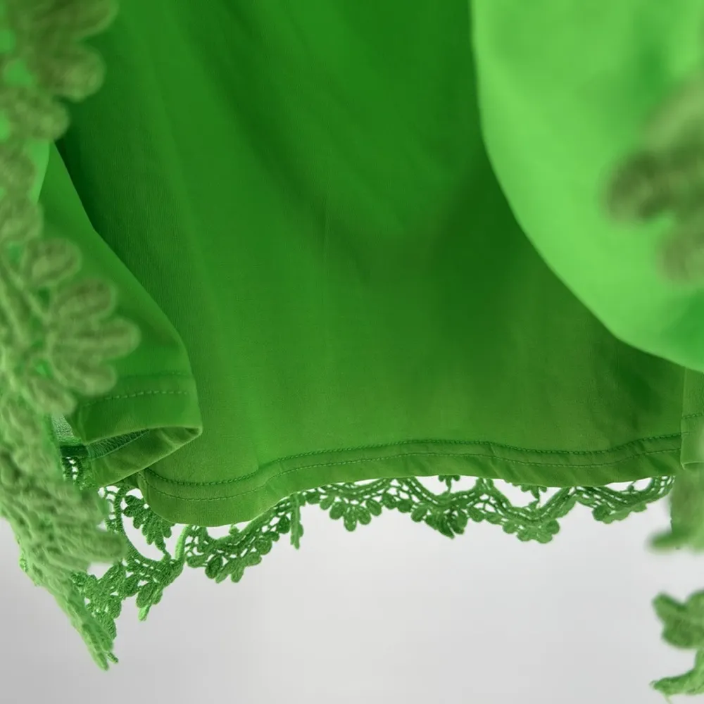 Umgee Green Mini off the shoulder lace trim detail dress M lined bright festival - Image 9