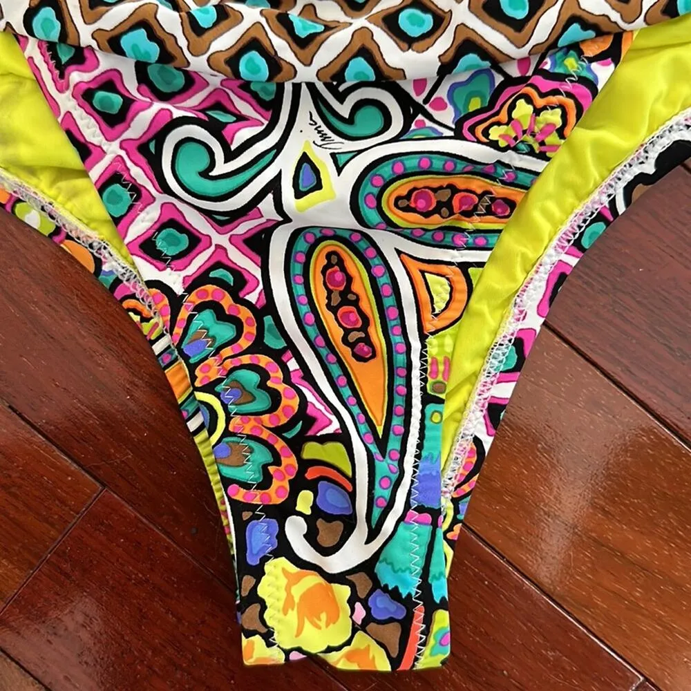 Trina Turk  Bikini Brazilian Hipster Bottom Paisley Size 6 Sexy Aztec Colorful - Image 5