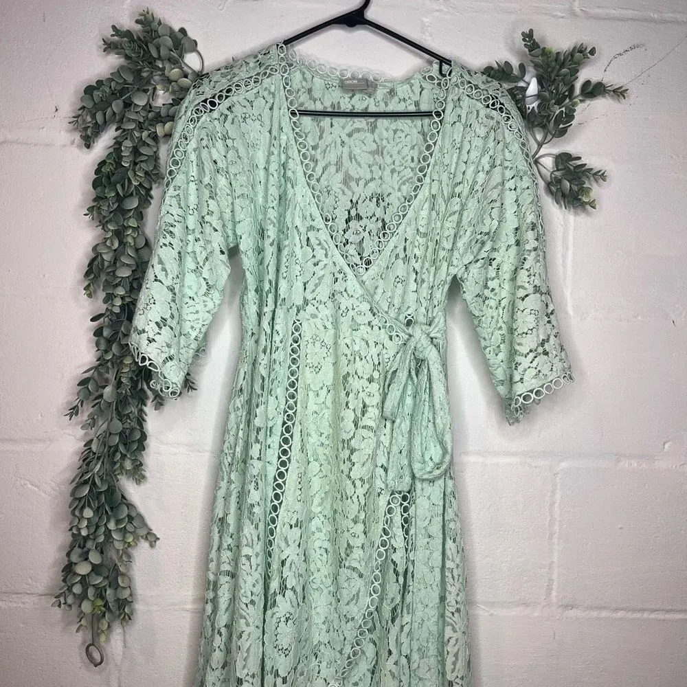 | women green lace dress wrap cover up see through - Image 4