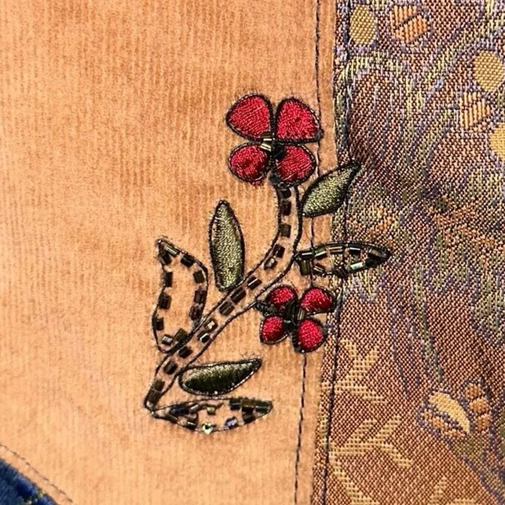 Stonebridge Floral Patchwork & Denim Front Zip Vest Blue Size undefined - Image 3