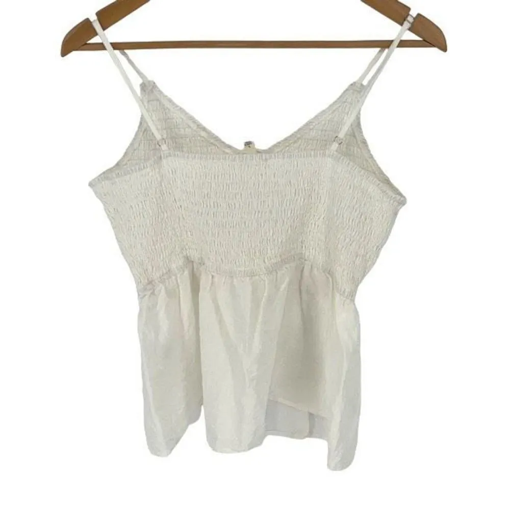 Bibi Womens Cami Top Tank Peplum Smocked Sleeveless 100% Cotton White Size Large - Image 3