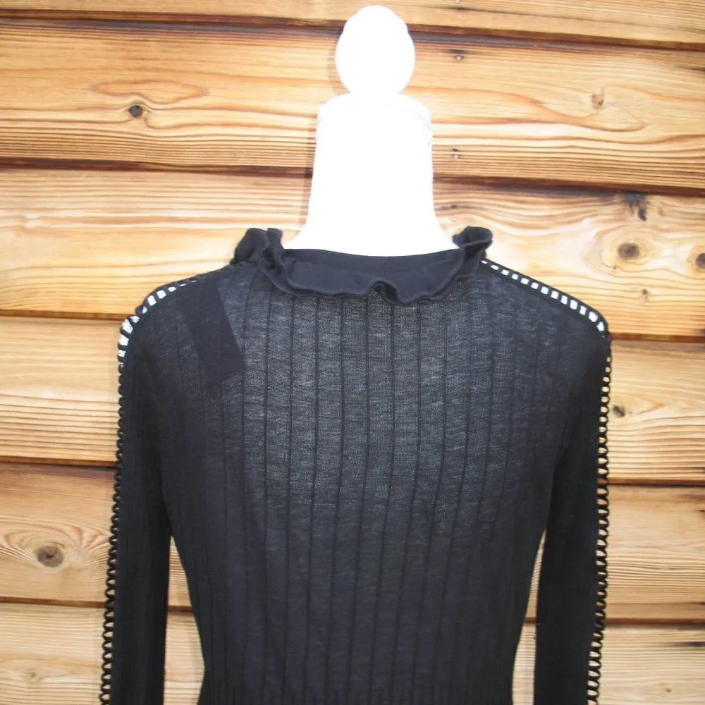 Anne Fontaine Ruffle Cardigan Knit Top Sweater Black Size 10 - Image 8