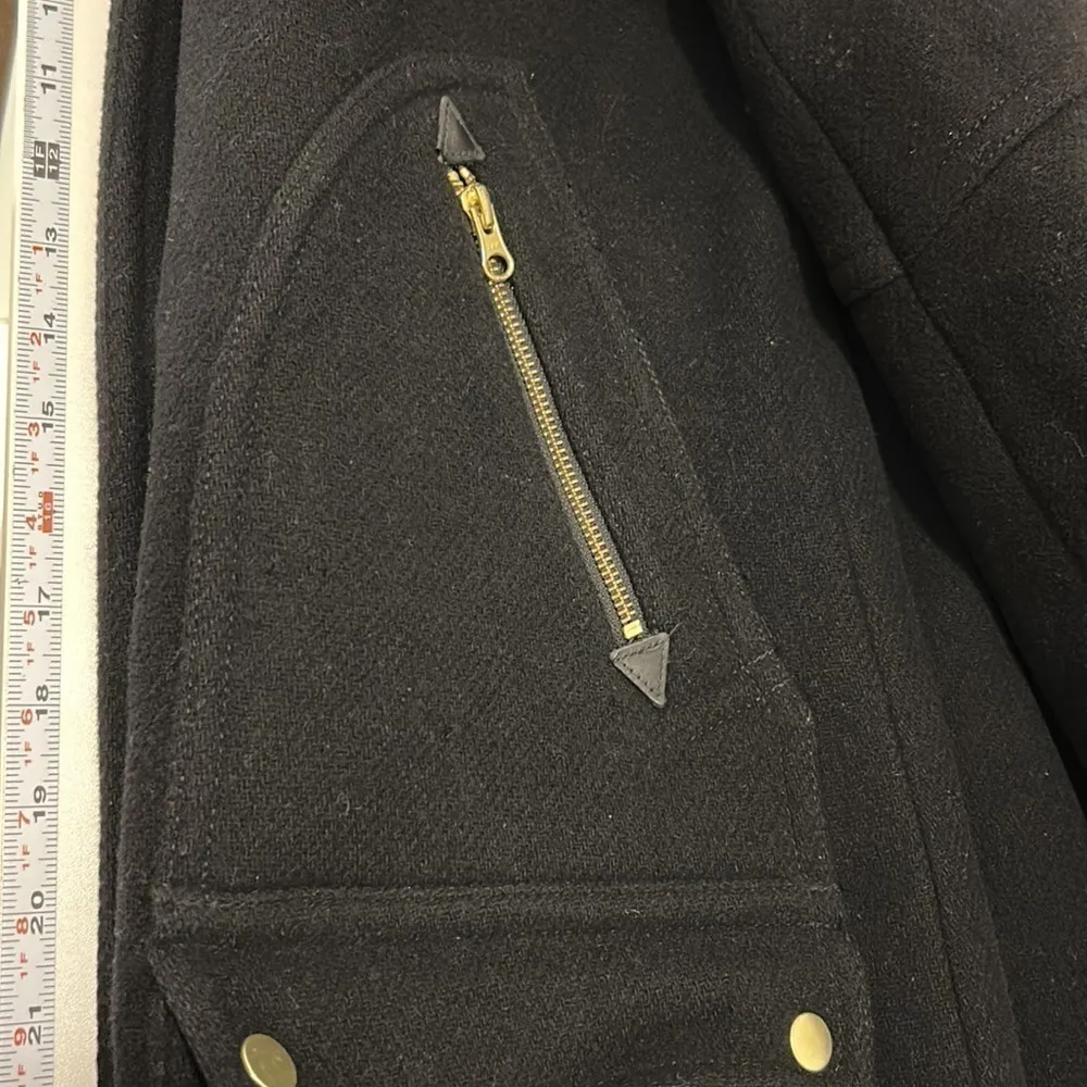 J Crew Coat‎ Women size 4 Black Tan Stadium Cloth Nellie Gori Wool Blend Utility - Image 15