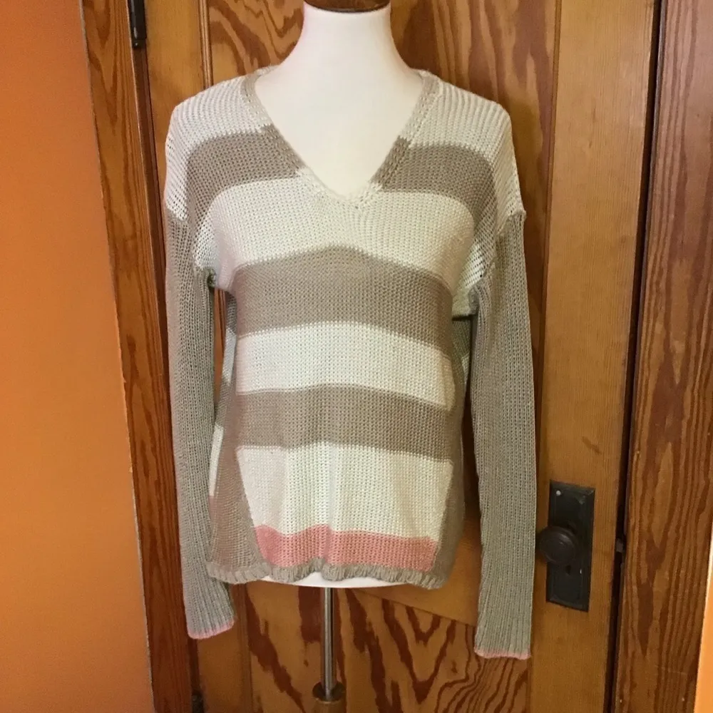 Quinn Earthy Striped V Neck Sweater Brown Size L - Image 9