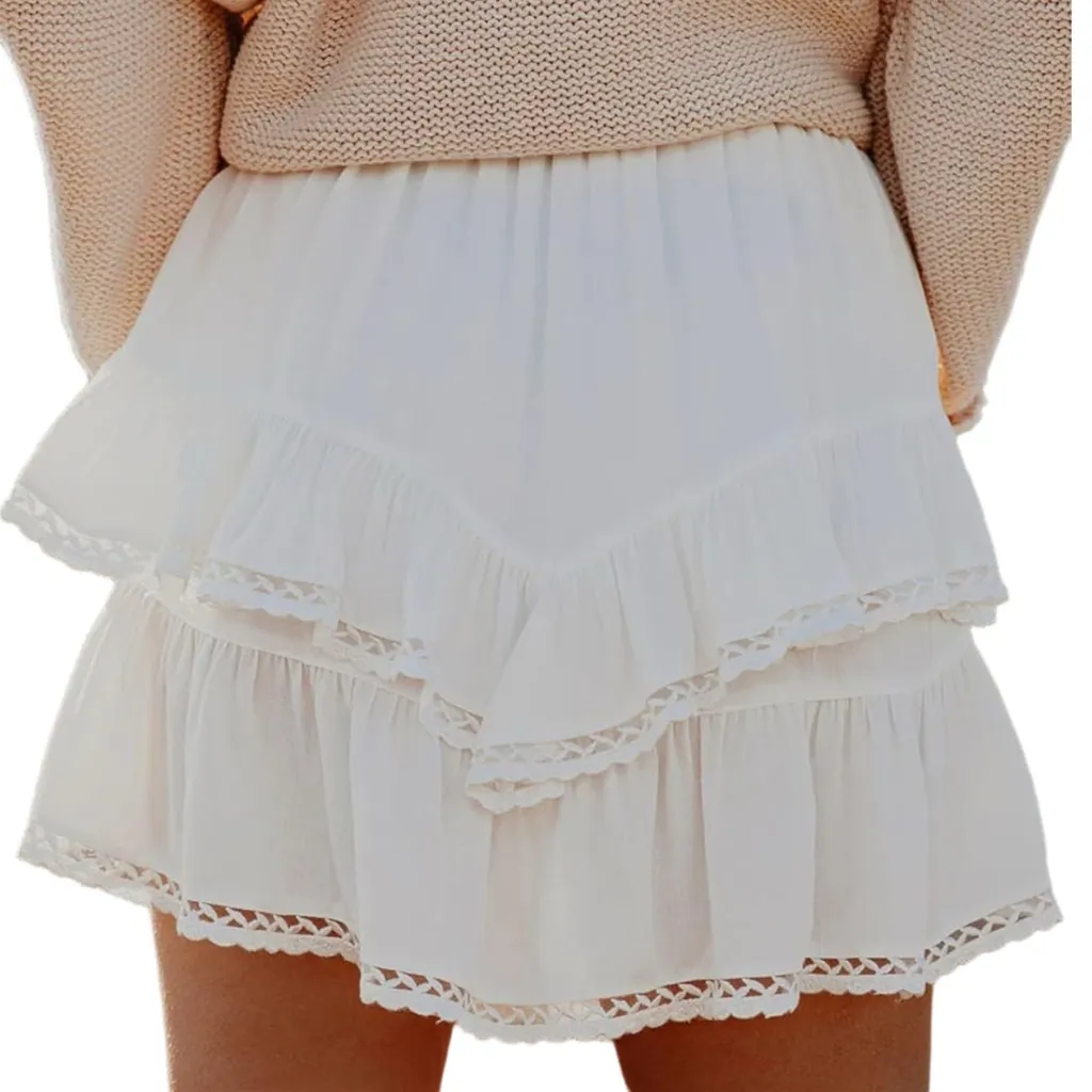 NWT Boho Ruffle High Waist Tiered Crochet Skort - Image 3
