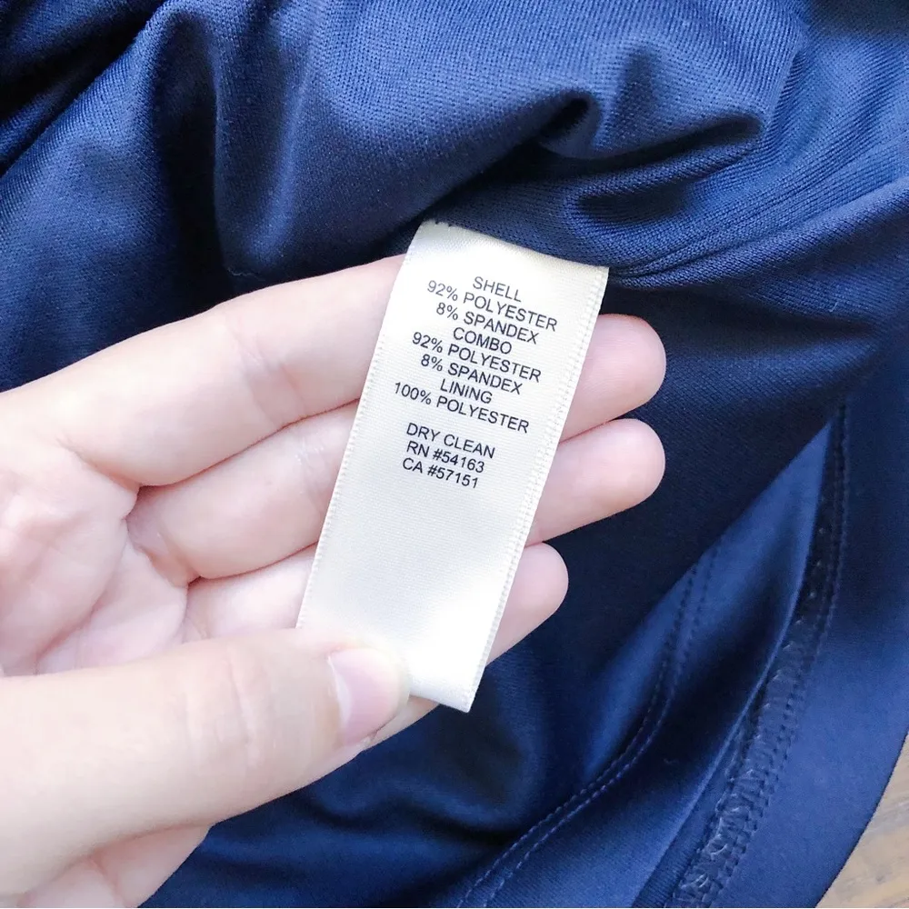 Eliza J • navy blue shift dress scuba knit floral embellished appliqué sheath - Image 6