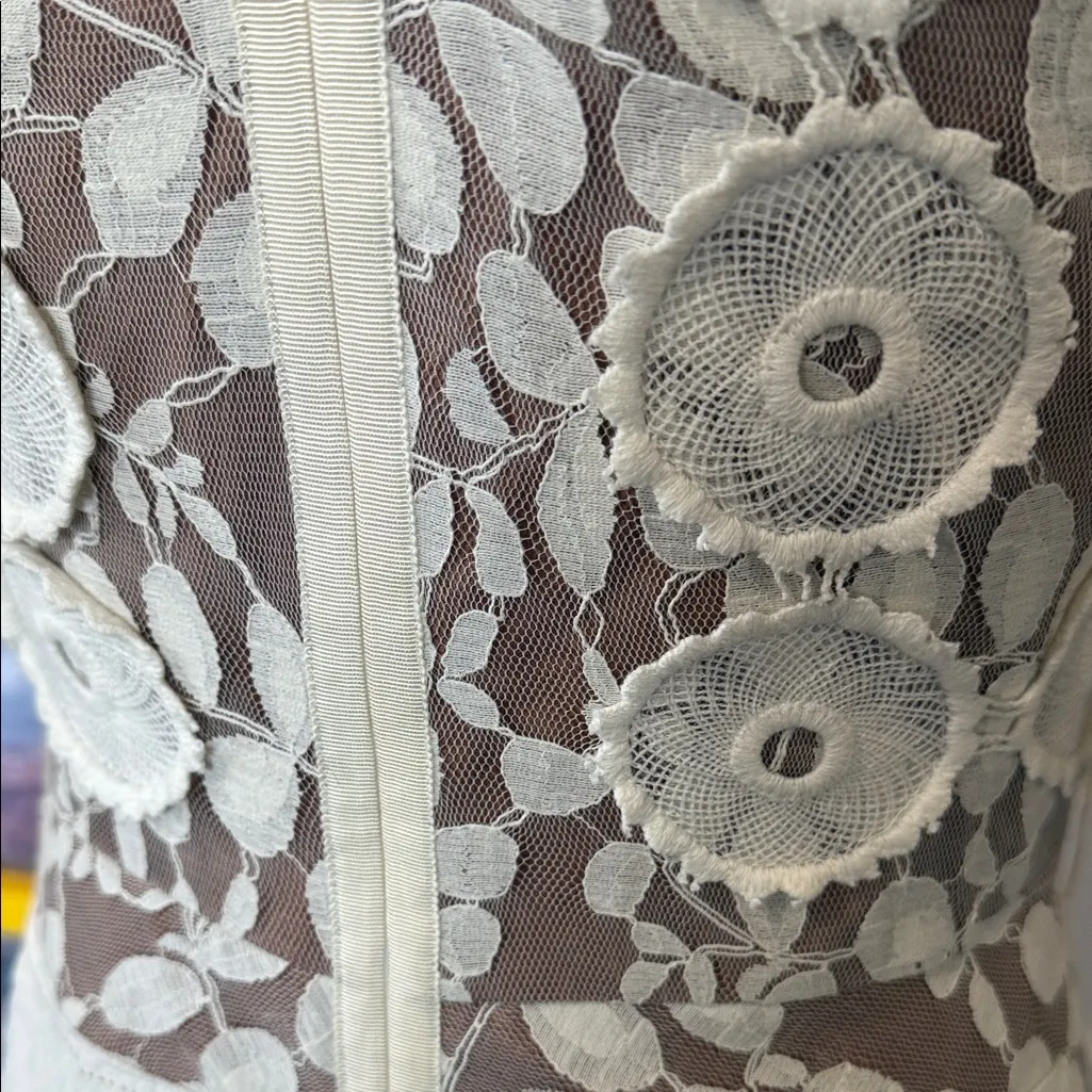 Byron Lars White Lace Dress Brown Size 4P - Image 5