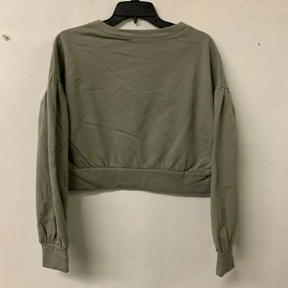 Abound Womens Olive Green Puff Sleeve Cropped Pullover Sweatshirt - Image 3