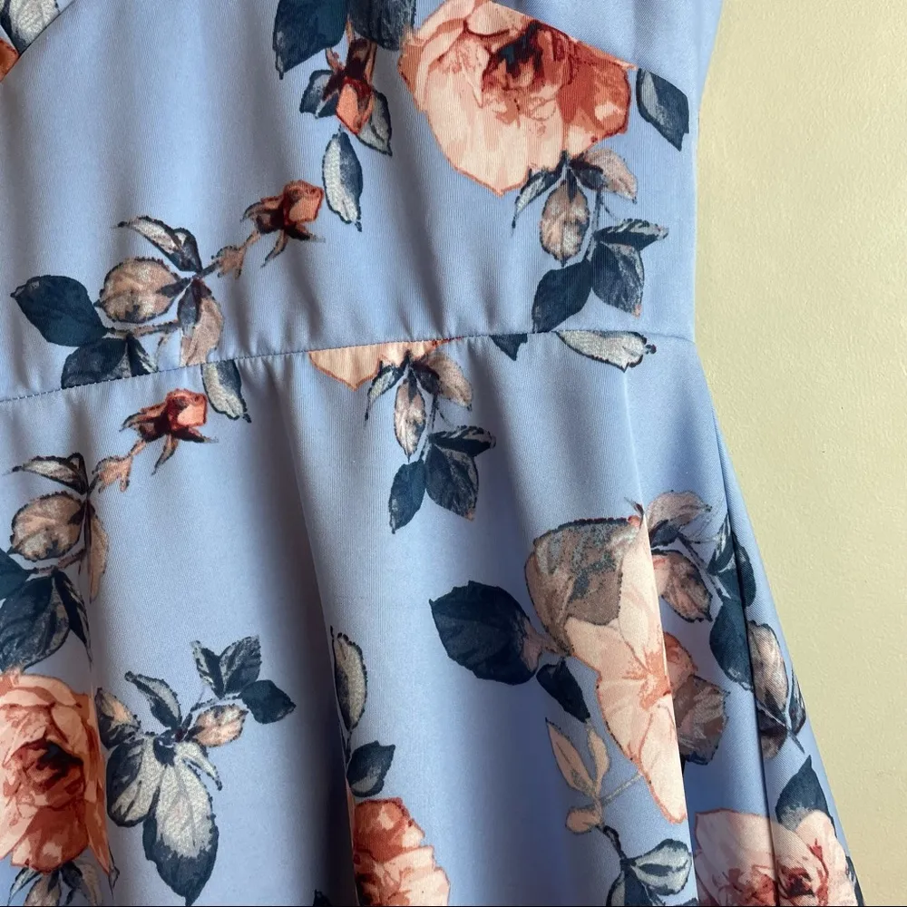 Aqua Scalloped Floral Print Skater Dress Size M - Image 4