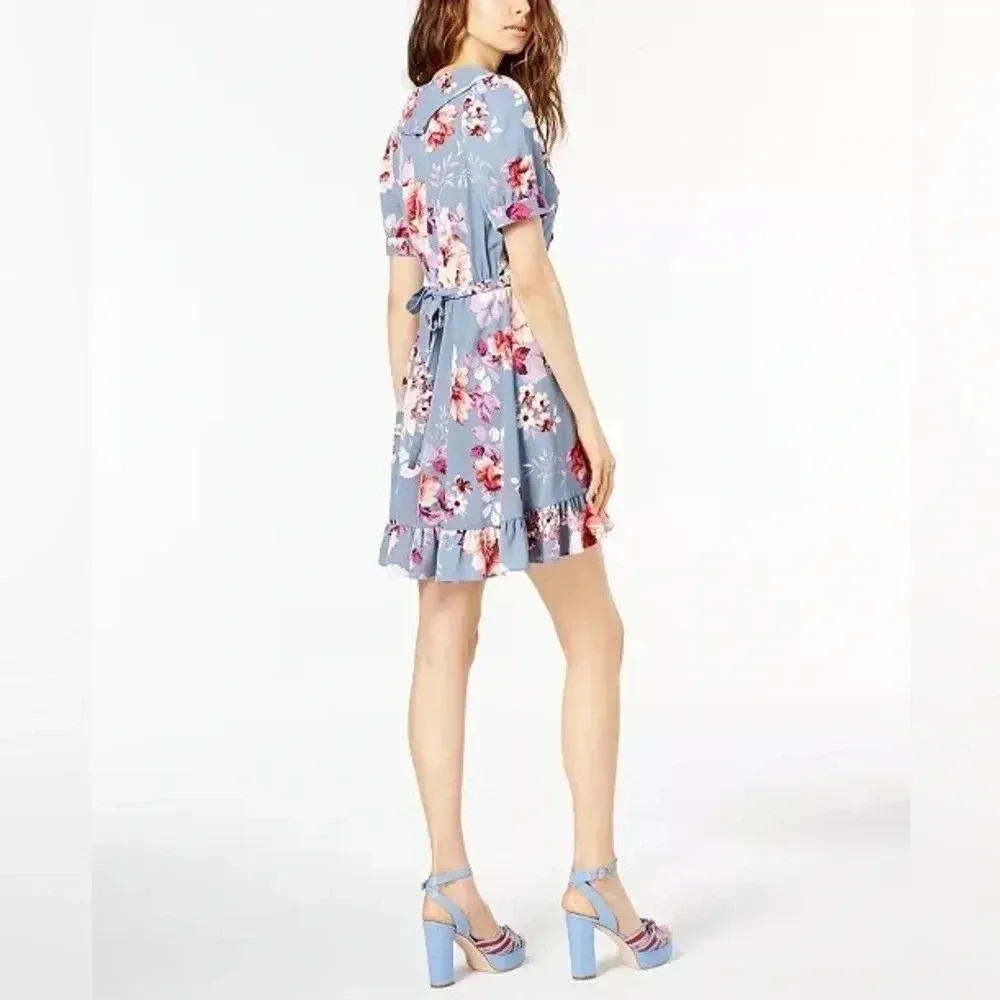JILL JILL STUART Blue Floral Ruffled Wrap Dress Women’s Size XL NWT - Image 5