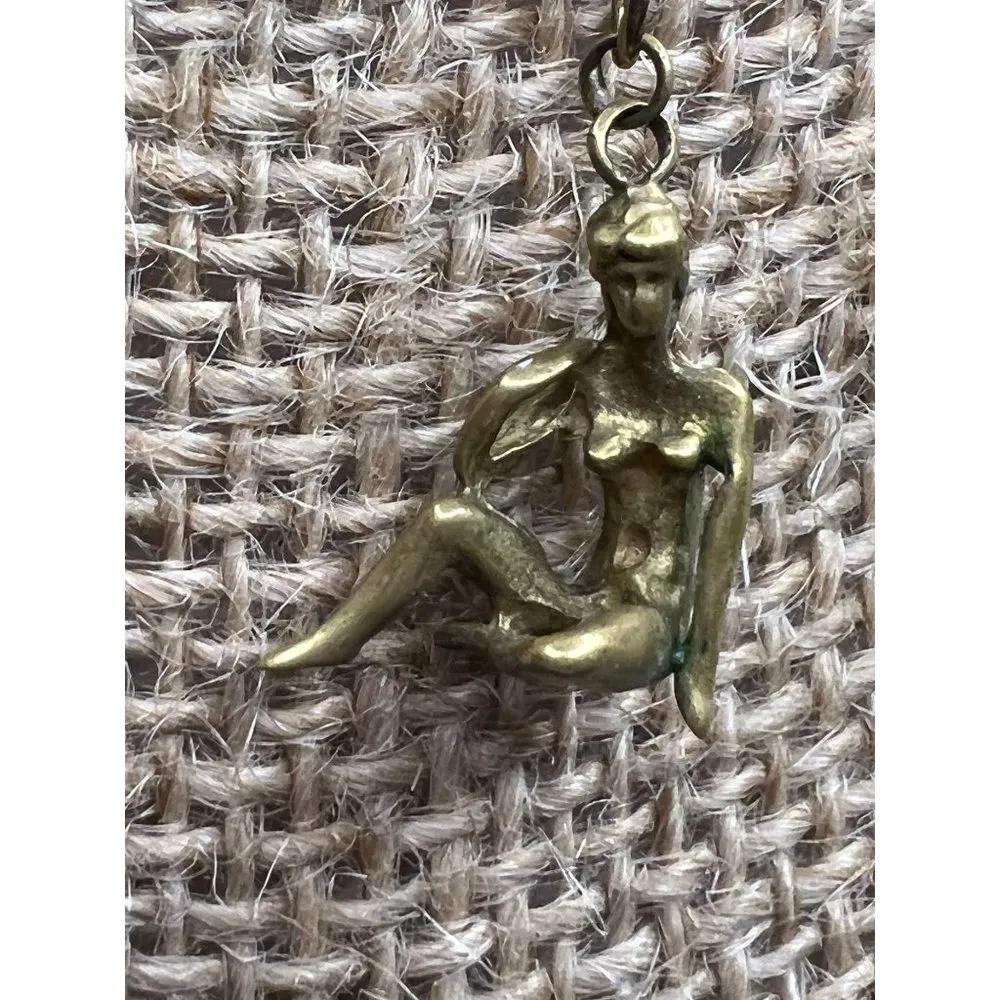 Vintage gold tone Virgo Virgin dangle earrings nude lady 1.25" - Image 2