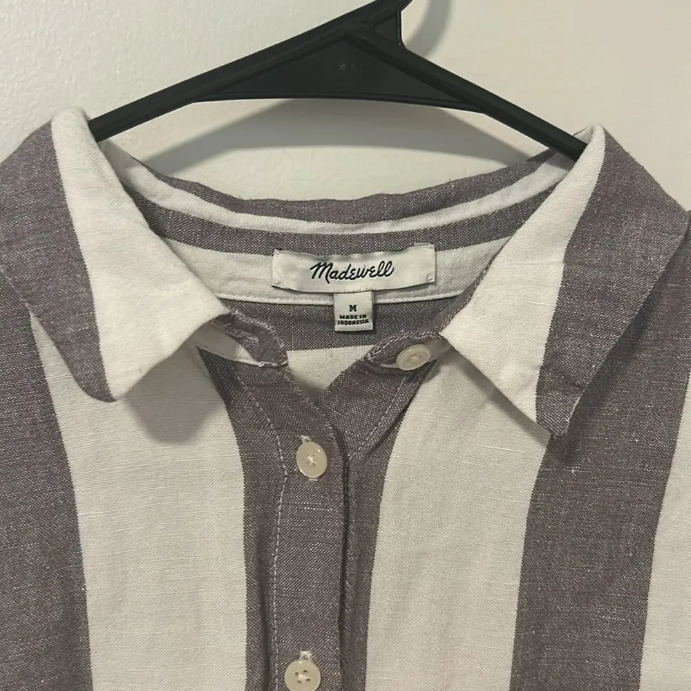 Madewell 55% Linen Striped Button Down Beachy Boho Tunic Shirt Size Medium - Image 2