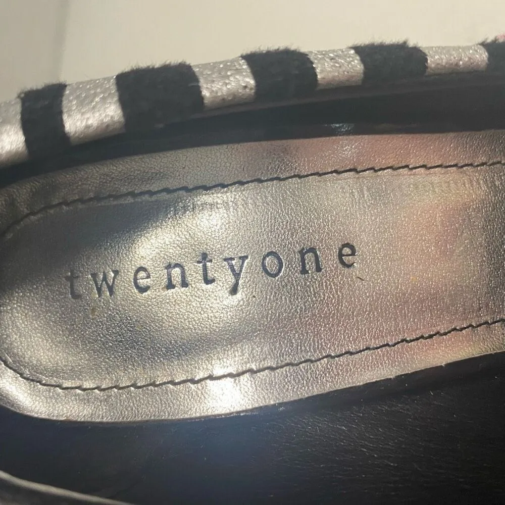 TWENTY ONE Women’s Sucess 45‎ Zebra Print 4 Inch Heels Size 6 Black Silver - Image 7