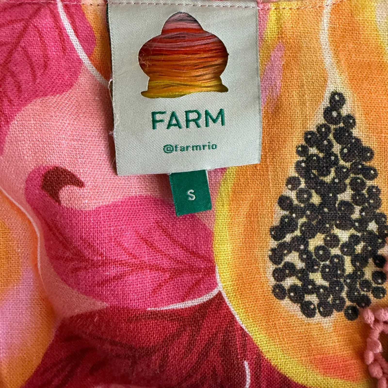 Farm Rio Pink Papaya Salad Button Down Linen Dress Size Small - Image 6