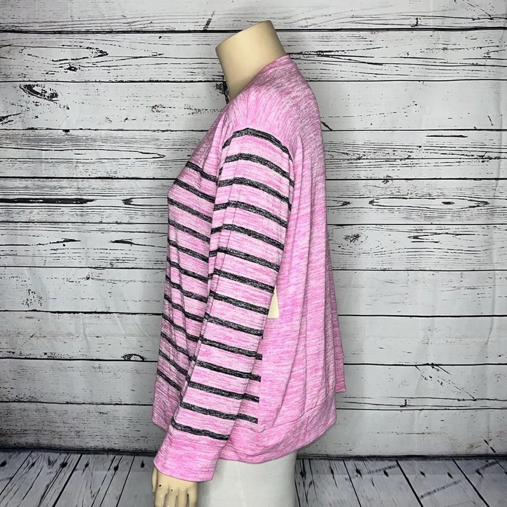 St. John’s Bay Petite NWT Size PXXL Pink & Black Stripe Long Sleeve Sweater Top - Image 2