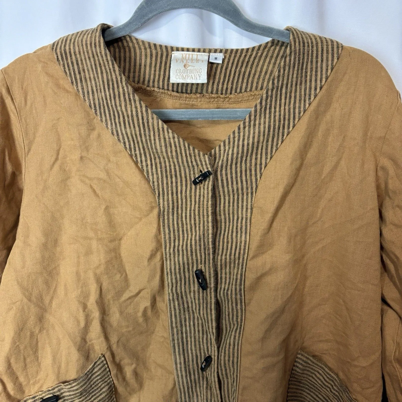 Mill Valley Clothing Company Womens M Top/Jacket Linen Cotton Striped Lagenlook Tan Size M - Image 3