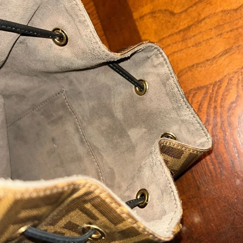 - Authentic Fendi Brown Glazed Fabric Bucket Bag - Image 14