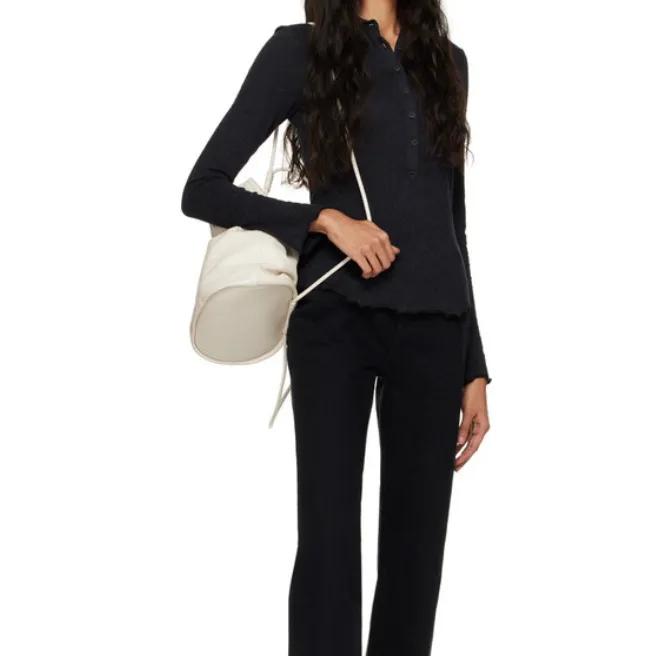 NOTHING WRITTEN Elegant off White Leather Bucket Bag - Image 6