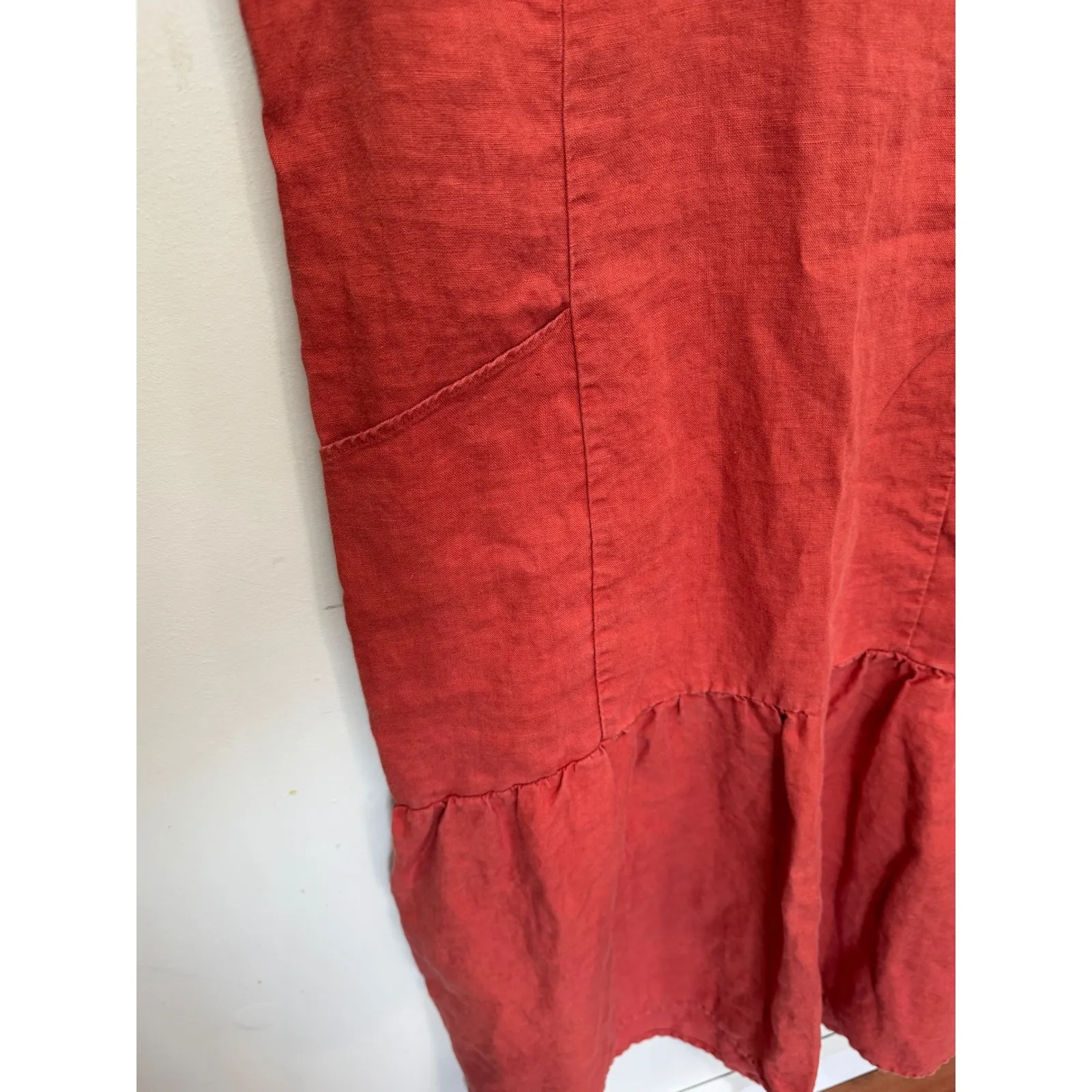 Garnet Hill Linen Drop waist Sundress and Orange Sz M Lagenlook - Image 6