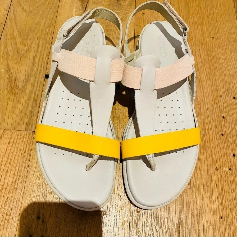 ECCO Flash T Strap Thong Sandal Merigold/Gravel/Rose Full Grain nubuck leather 9 - Image 4