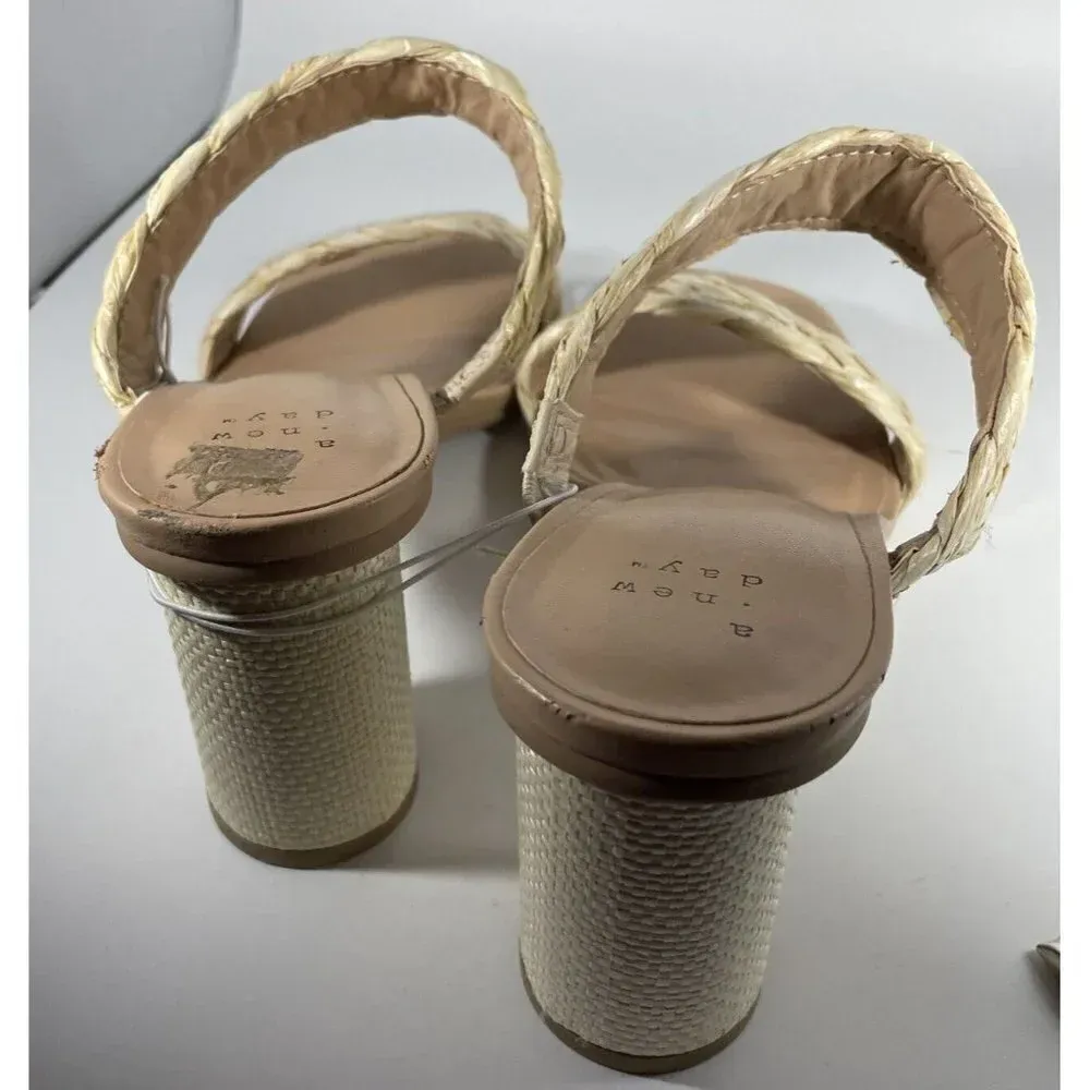 A New Day Womens Basil Sandal Heel Tan Braided Slip On High Open‎ Toe 8.5 NWT - Image 3