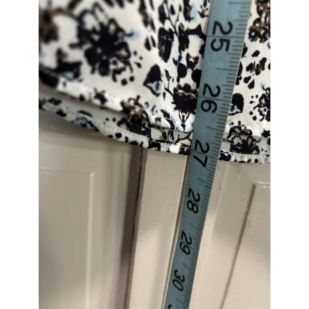 Harve' Bernard White/Blue Floral Sleeveless V-Neck Size Small Blouse Zip Pockets - Image 4