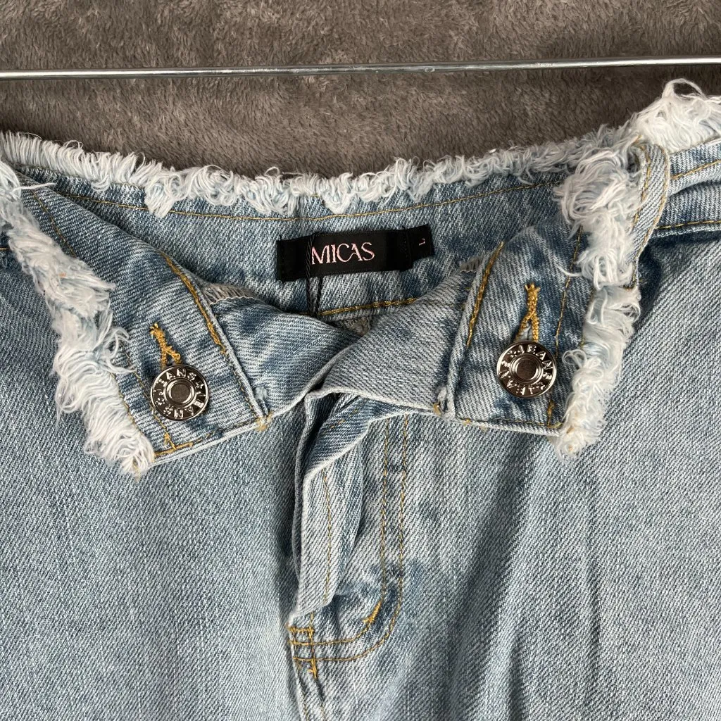 NWT Micas Asymmetric Frayed Trim Denim Skirt Juniors' L Grunge Shabby Chic Y2K - Image 4