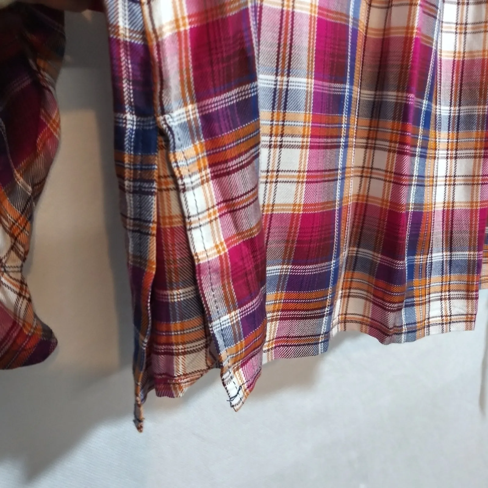 Ruby Rd Women's Plaid Woven Top with Tassels Berry Multi Casual Petite Size PM Pink - Image 6