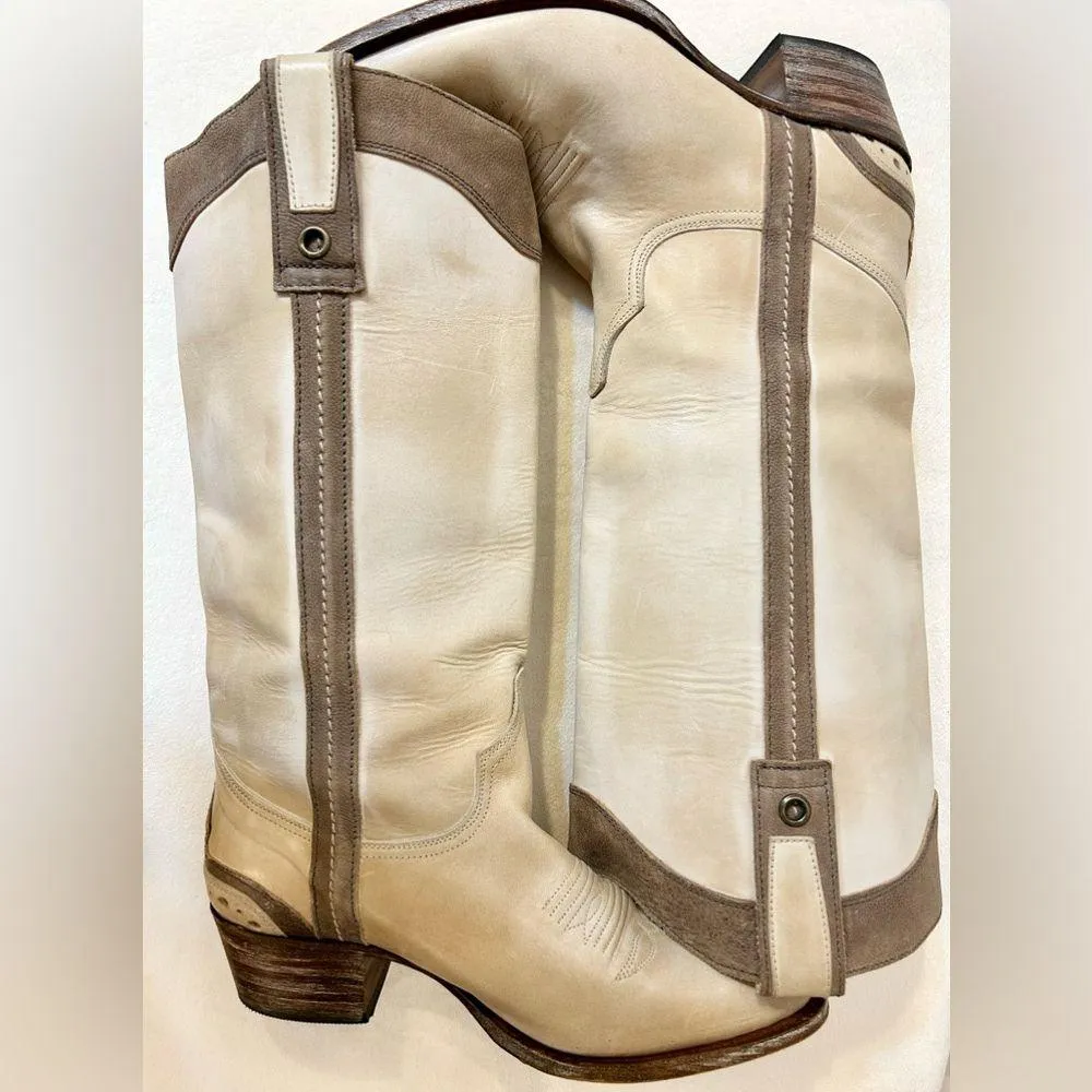 Sendra Handmade Leather Cowboy Boots in Cream and Brown Size 6.5 - Image 6