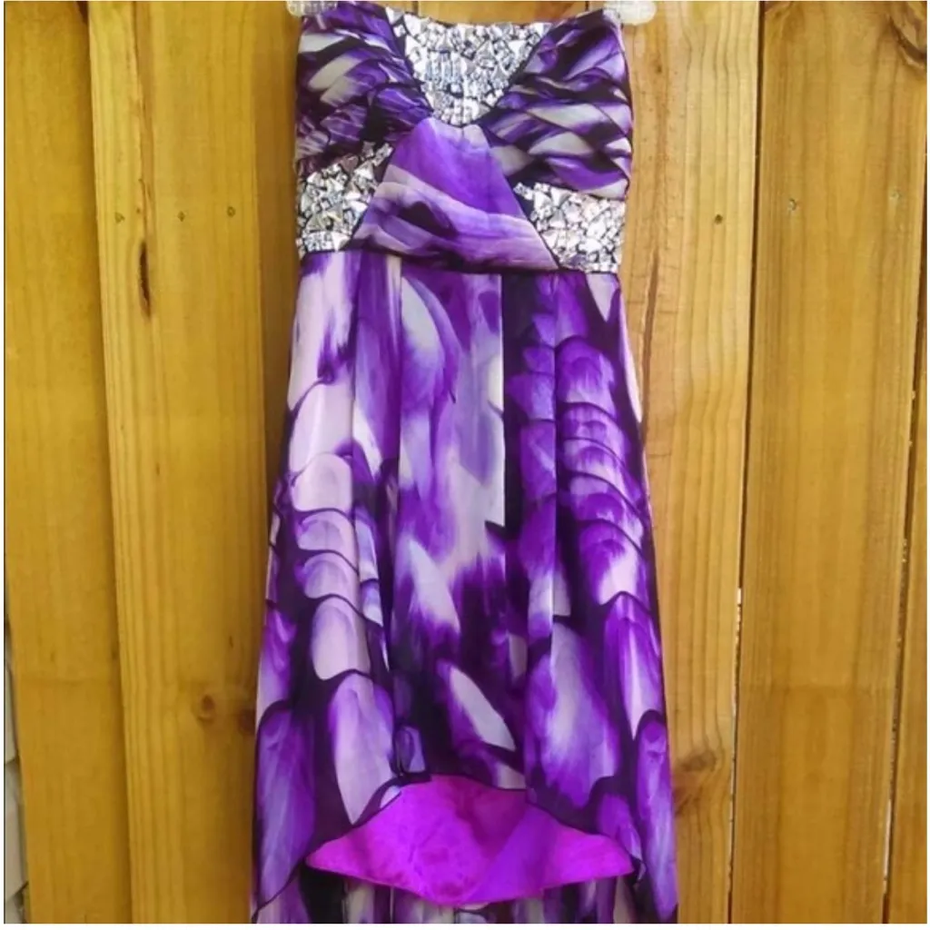 Adorned Prom Hoco Gala Formal Dress Asymettrical B. Darlin Layered Studded 3/4 - Image 5