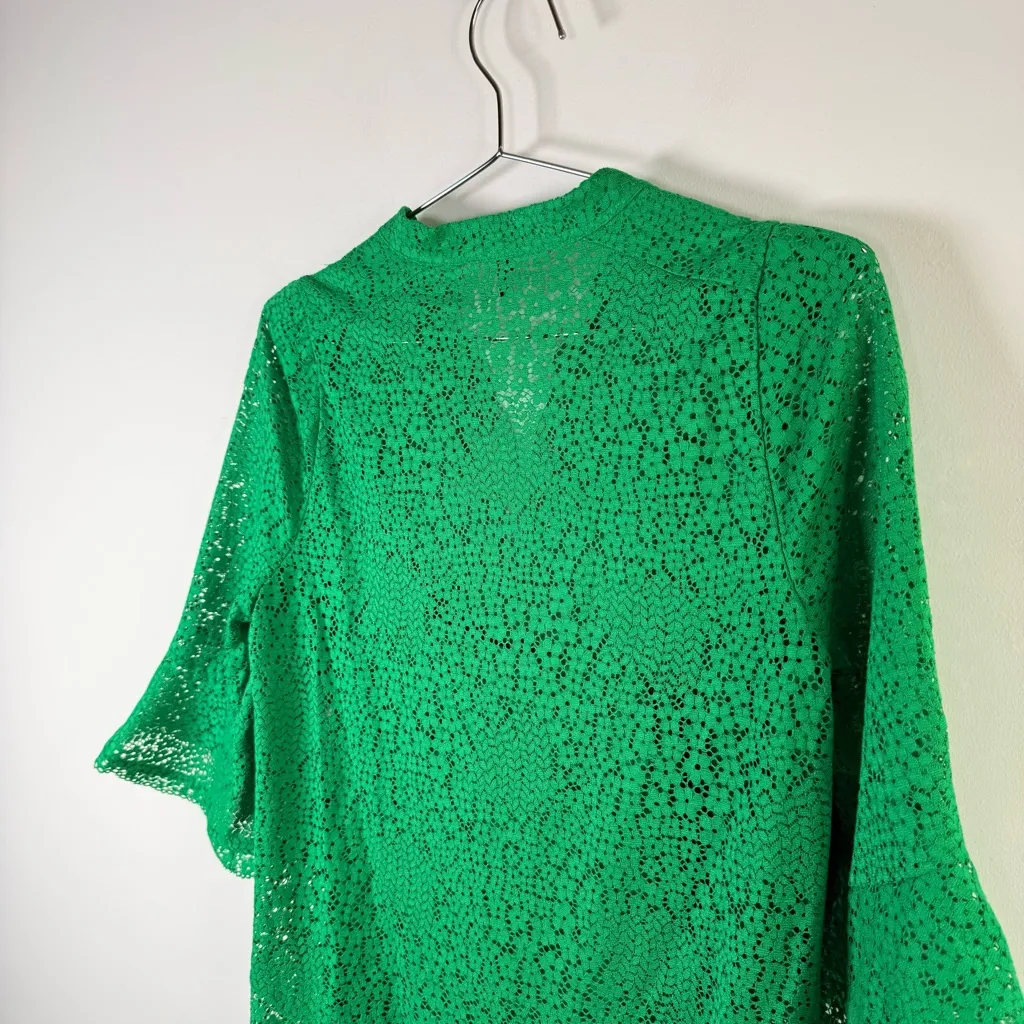 ME+EM Green Lace Midi Dress Flared Sleeves Size 2 - Image 5