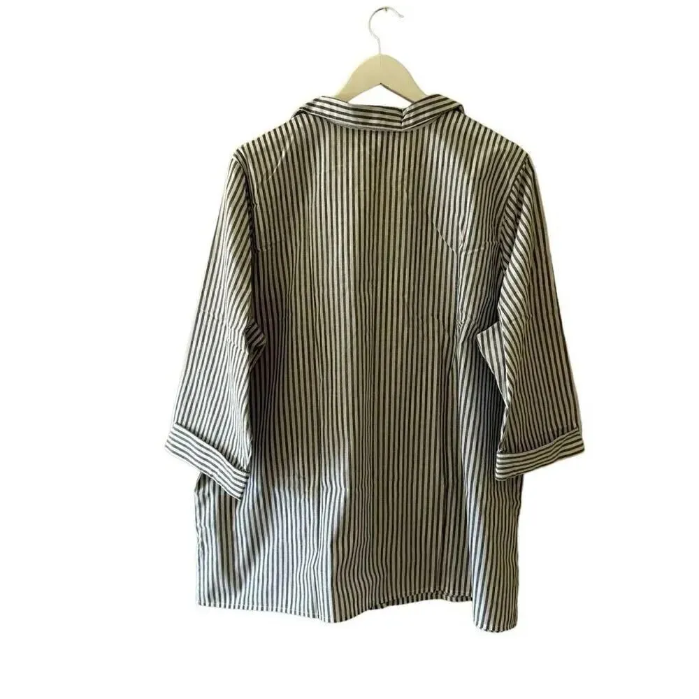 Blair Womens Top Plus Embroidered Pocket Button Down Cotton Gray SZ 2XL #2007 - Image 3