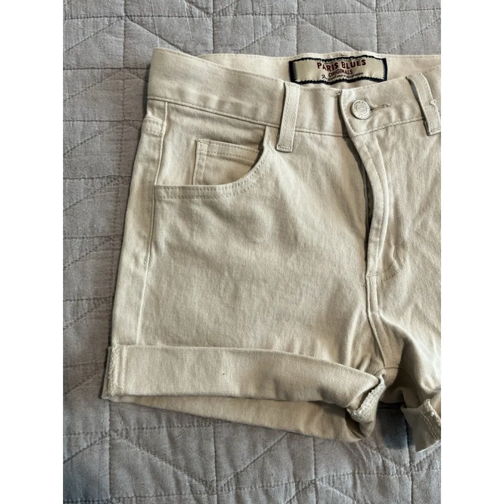 Paris Blues Shorts Womens Juniors Size 1 Beige Denim Rolled Cuff Stretch Vintage - Image 2