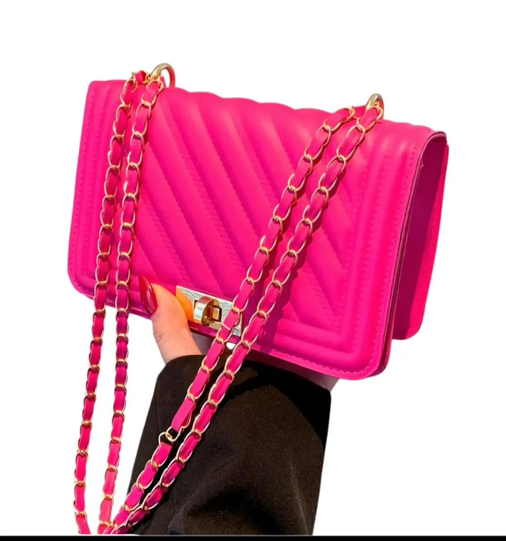 Small Quilted Bright Pink Chic Trendy Faux Leather Purse Handbag & Card Holder - Image 3