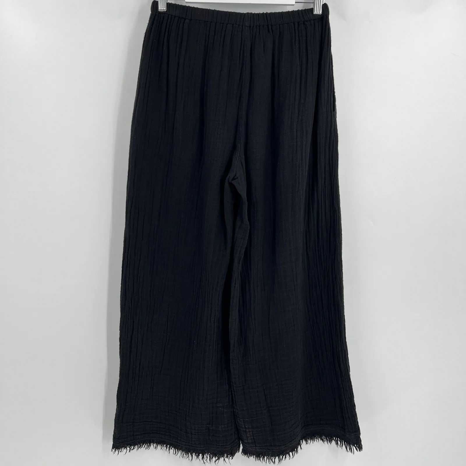 HONEST COTTON The Frayed Crop Palazzo Pants Black Cotton Wide Leg Women's S/M Size M - Image 5