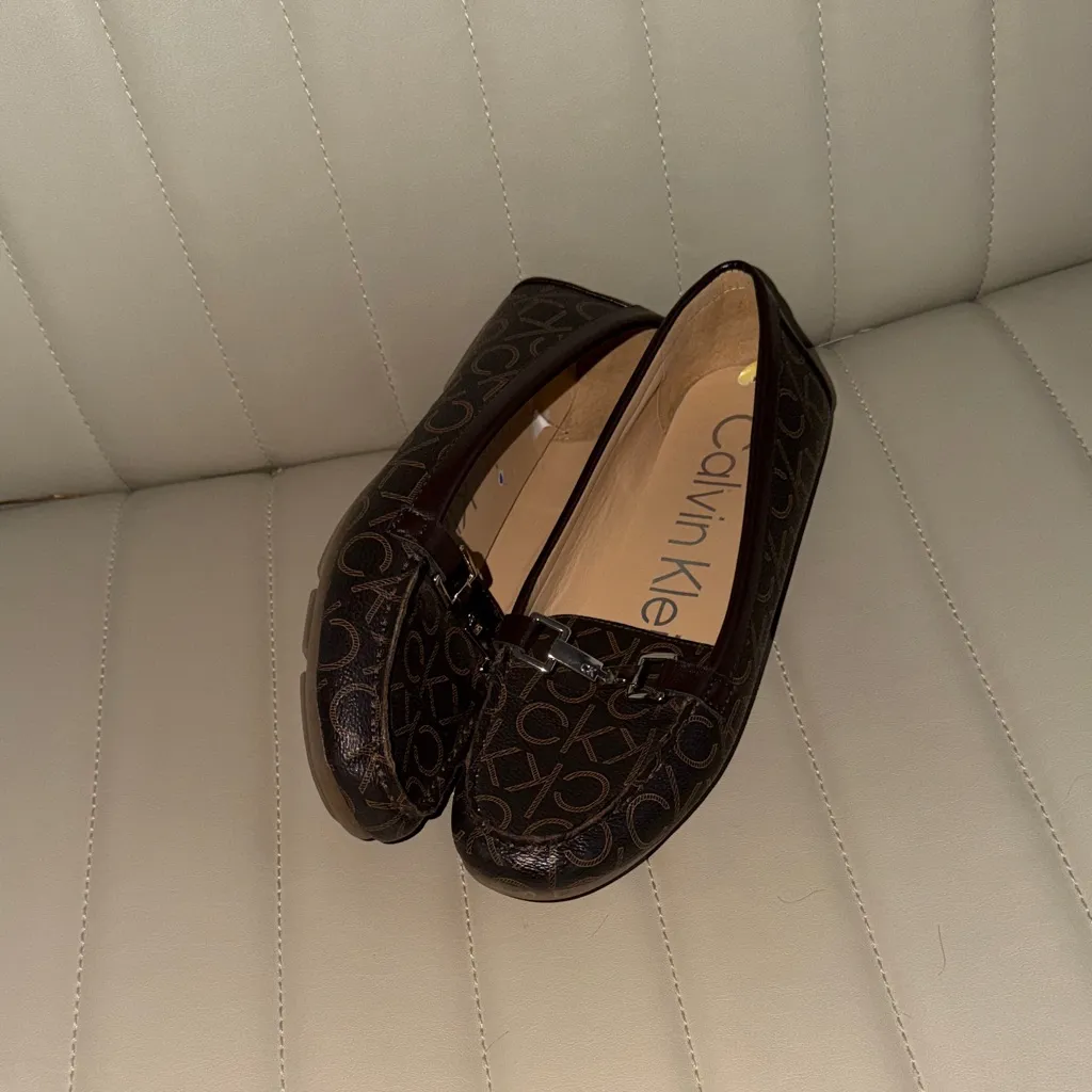 Calvin Klein Monogram Black Loafers size 7 women’s slip on shoes faux leather - Image 2