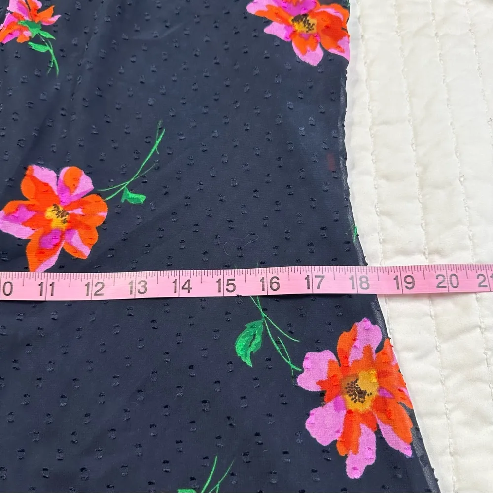 DKNY Party Floral Navy and Pink Flower Bow neck Ruffle Sheer Sleeves Mini Dress - Image 8