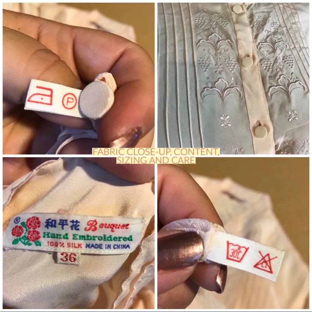 VINTAGE BOUTIQUE PEACH SILK EMBROIDERED BUTTON DOWN BLOUSE (M) Orange Size M - Image 5