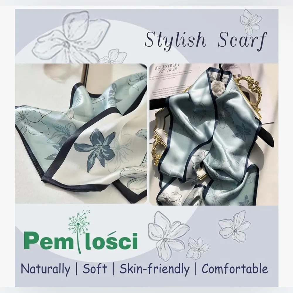 NEW 59" Satin Scarf Fashion Hair Head Head Hair Handbag Scarf Belt Purse & Ring - Image 5