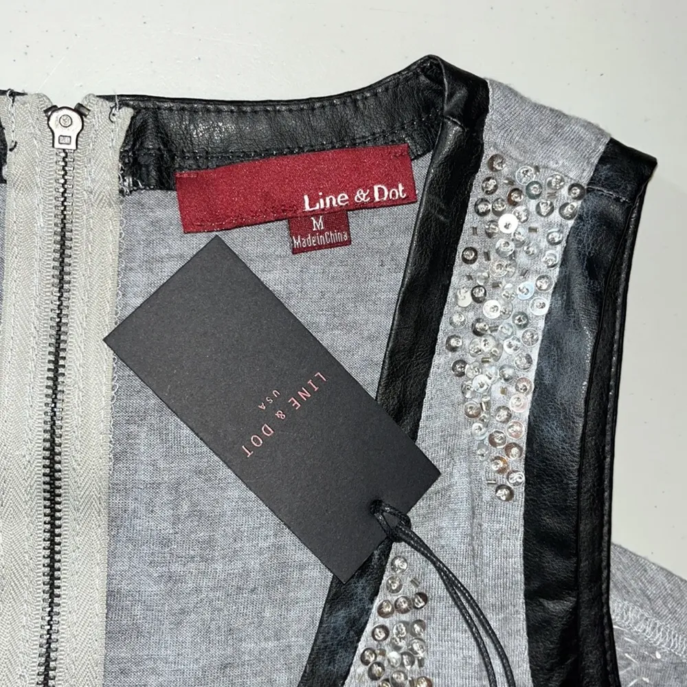 Line & Dot NWT M Gray w Sequin & Faux Leather Exposed Zipper Wool Blend Tank Top - Image 5