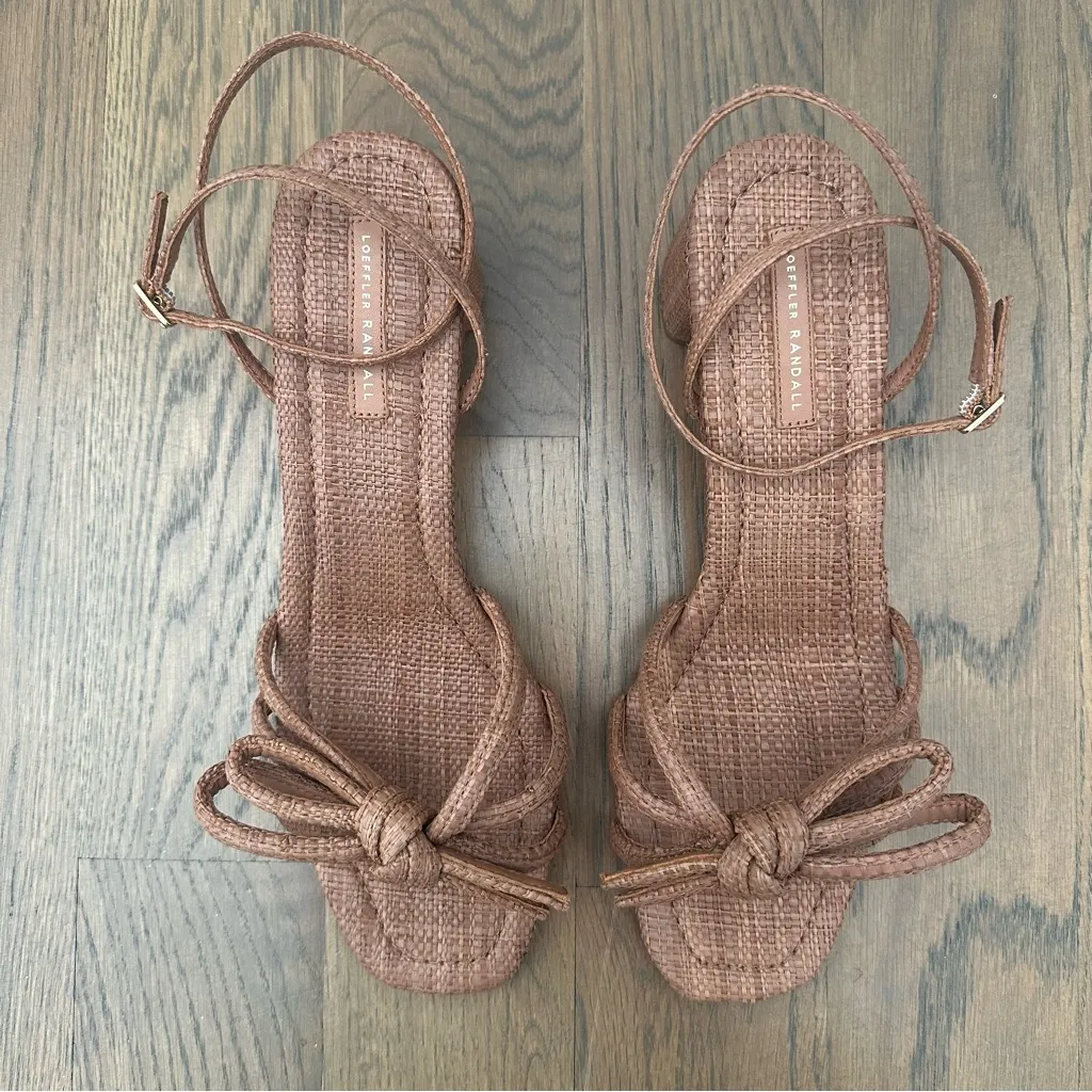 EUC Loeffler Randall Mikel Bow Mid−Heel Sandals in Brown Raffia Size 10B / 40 - Image 9