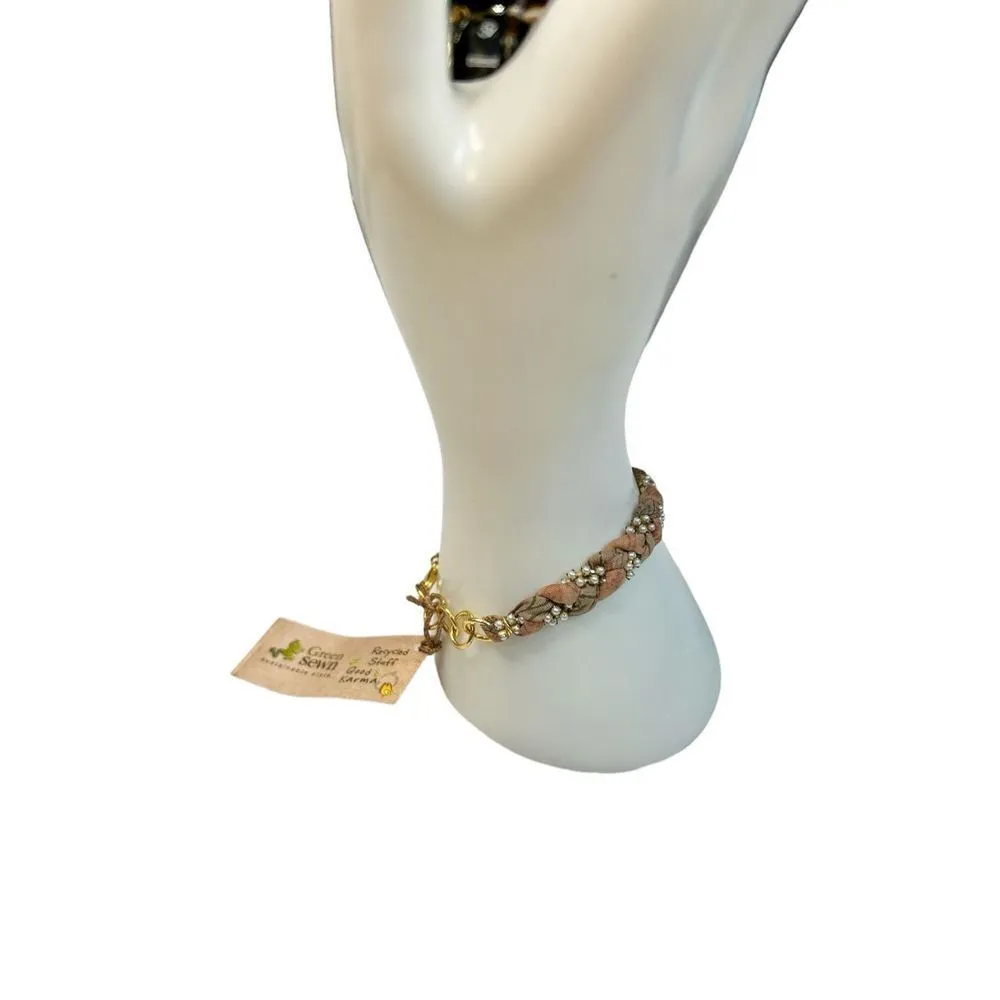 Green Sewn limited edition sustainable style vintage Sari bracelet NWT good karm Tan - Image 2