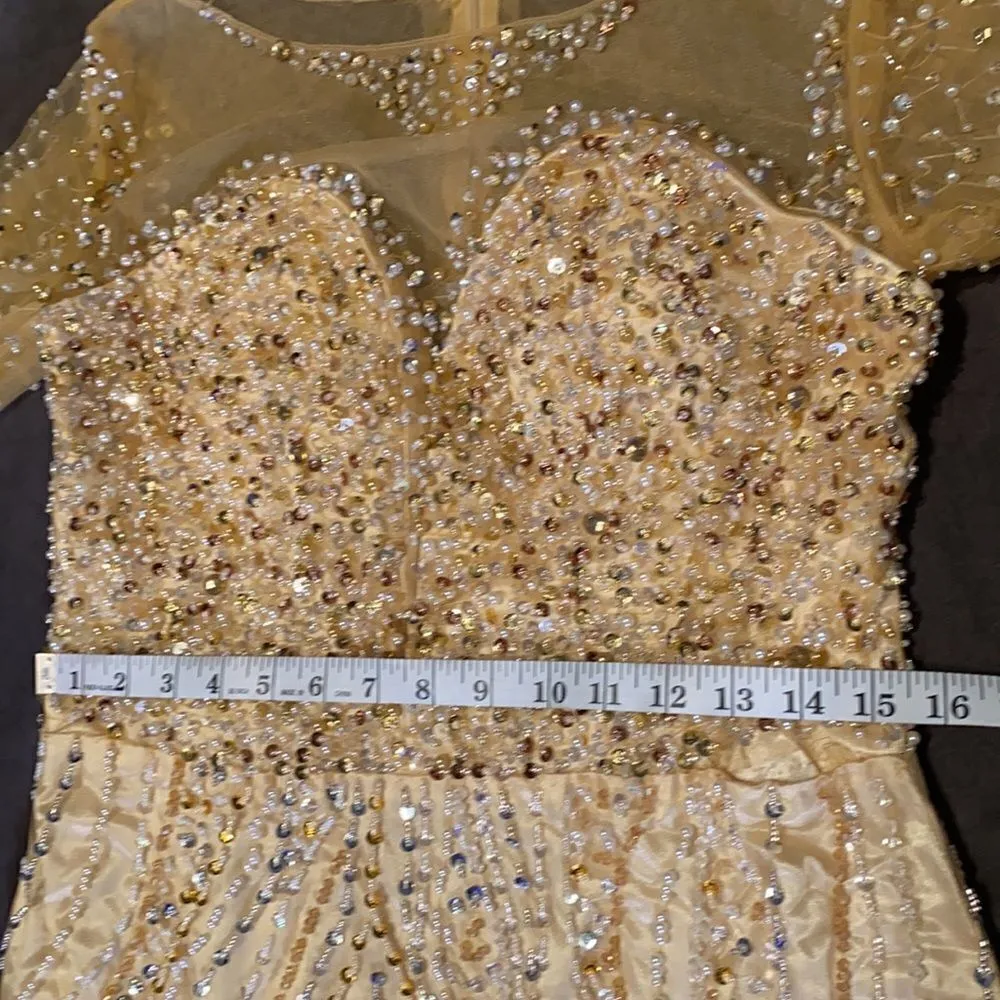 Women’s Gold Fully Beaded Dress M **READ DESCRIPTION** Gold Size M - Image 9