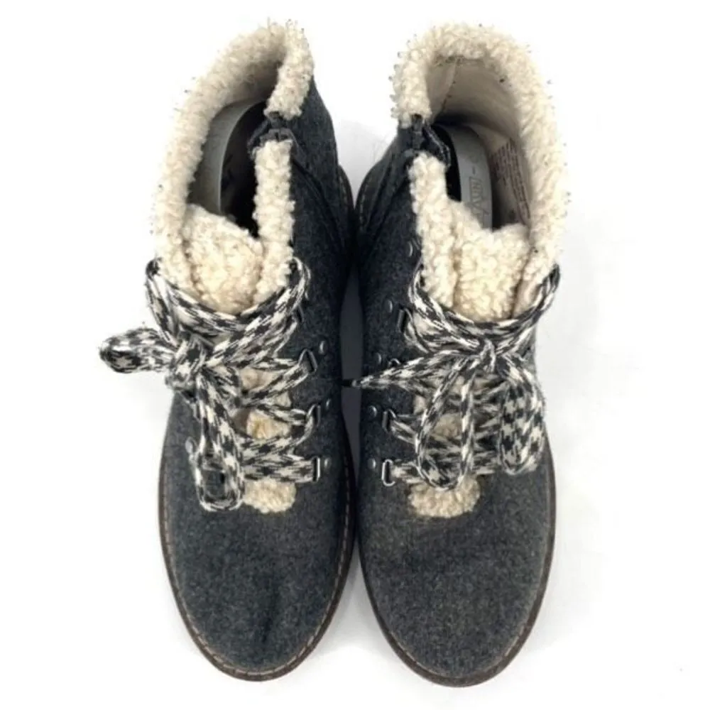 Steve Madden Flannel Fleece Lined Check Lace Up Zip Ankle Boots Size 10 Gray‎ - Image 2
